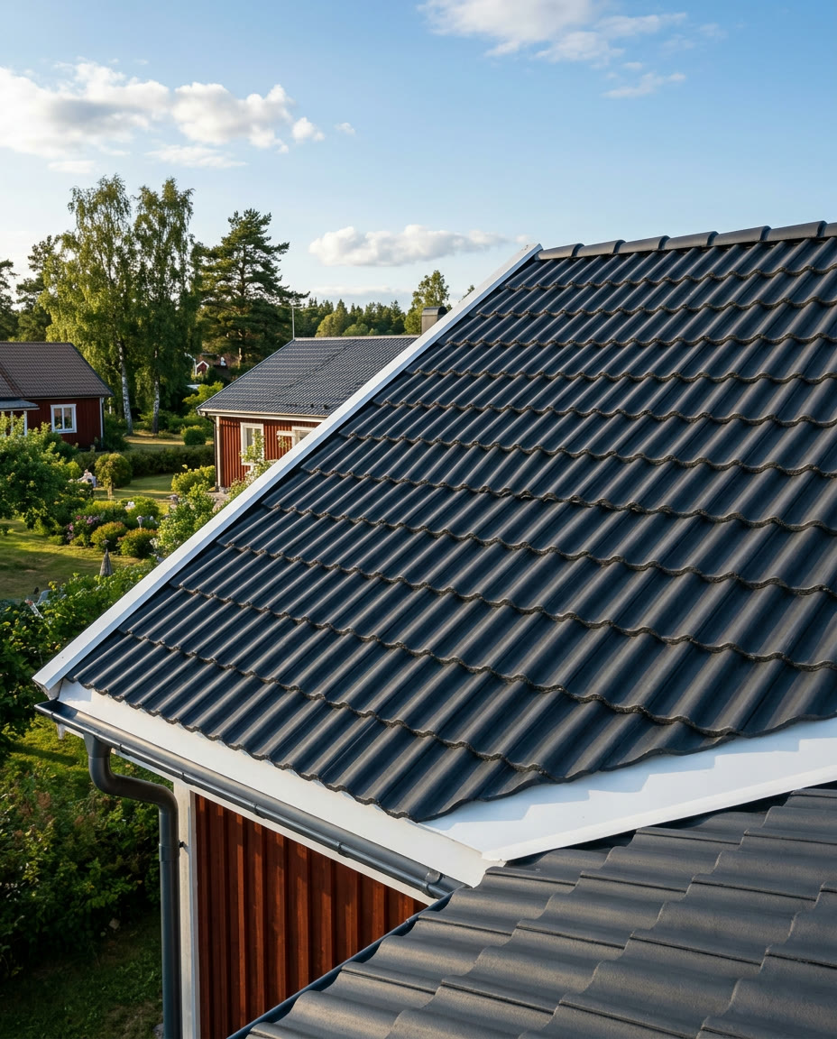 Rentvättat och ommålat betongtak